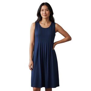 Poetsky Womens Navy Sleeveless Pleated A-Line Dress